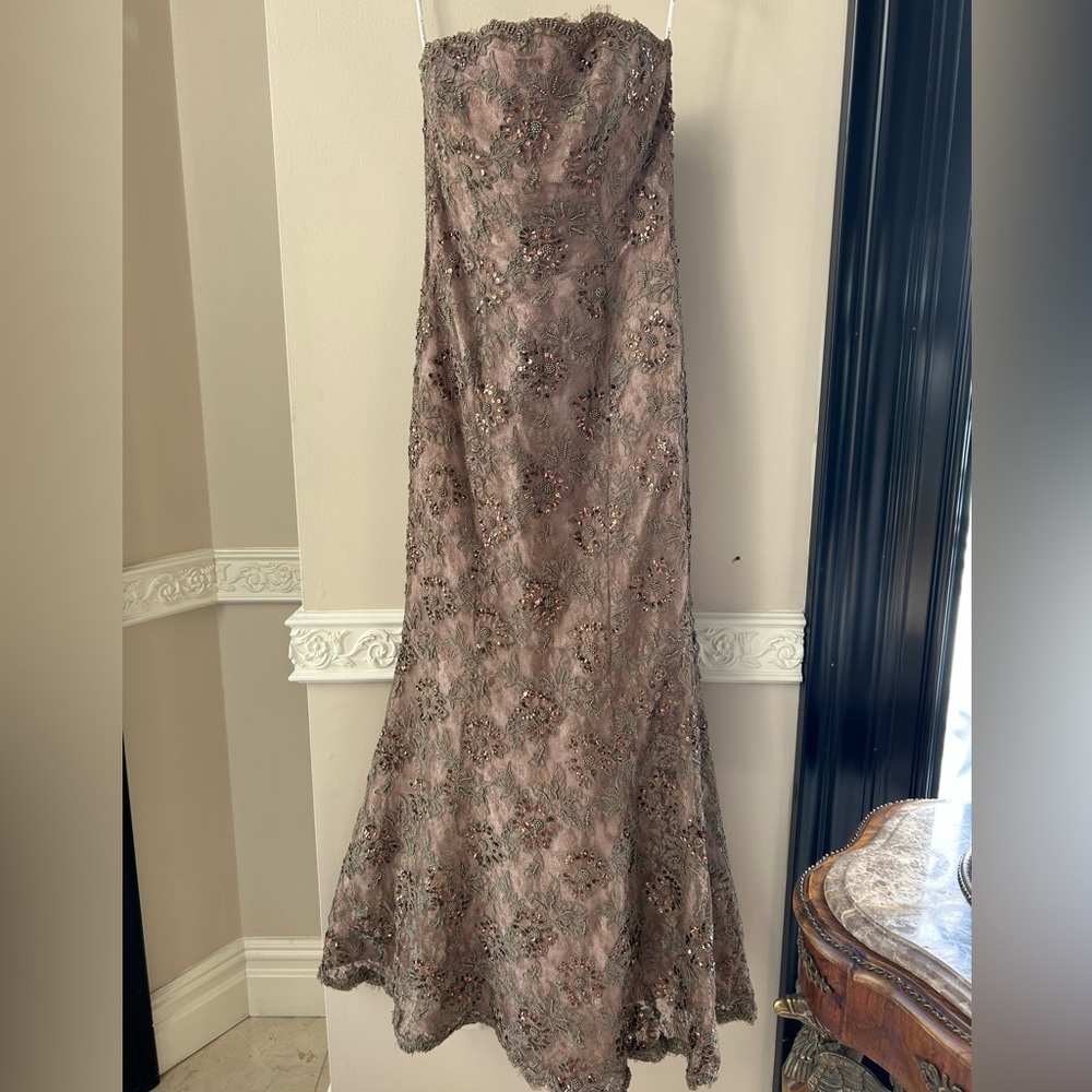 Jovani bronze / brown lace dress with embroidery- size 6